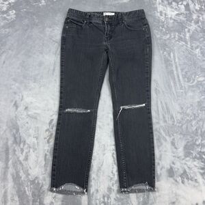 Free People Jeans Womens Size 27 Black Destroyed Crop SharkBite Hem Low Rise